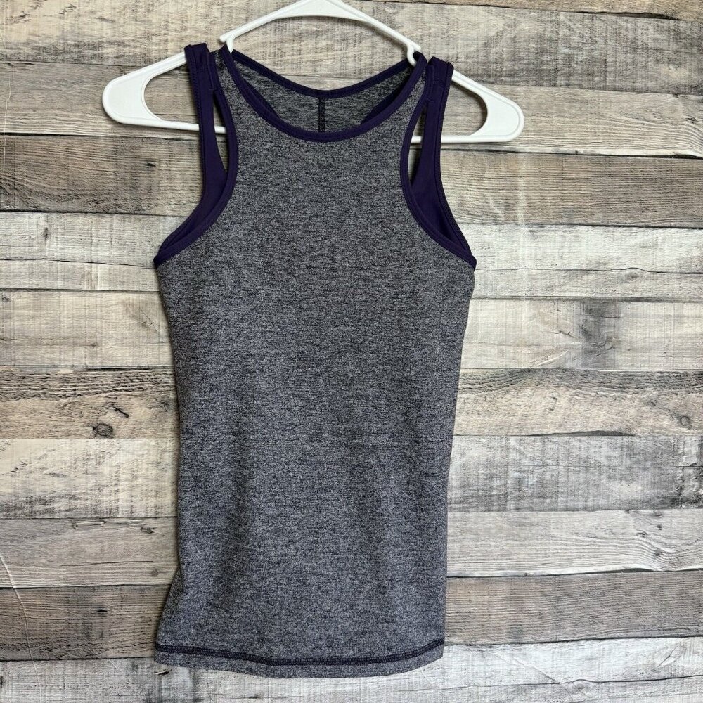 lululemon athletica Heathered Gray Tank with Purple Accents